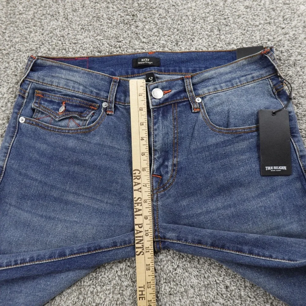 NEW True Religion Jeans Mens 32X34‎ Dark Blue Denim Pants Ricky Relaxed Straight